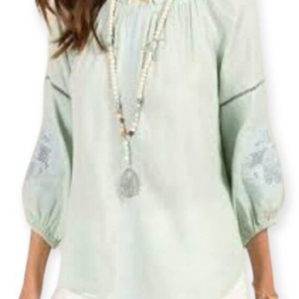 FRANCESCA'S BLUE RAIN MINT OFF-THE-SHOULDER TOP SZ.S EUC.